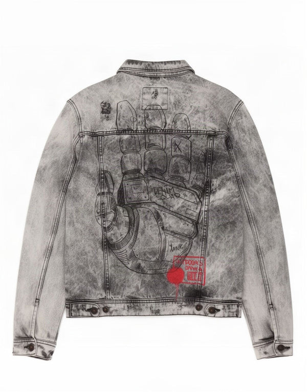 Jaqueta jeans masculina Zara DNWR Graphic UK 38 algodão cinza médio