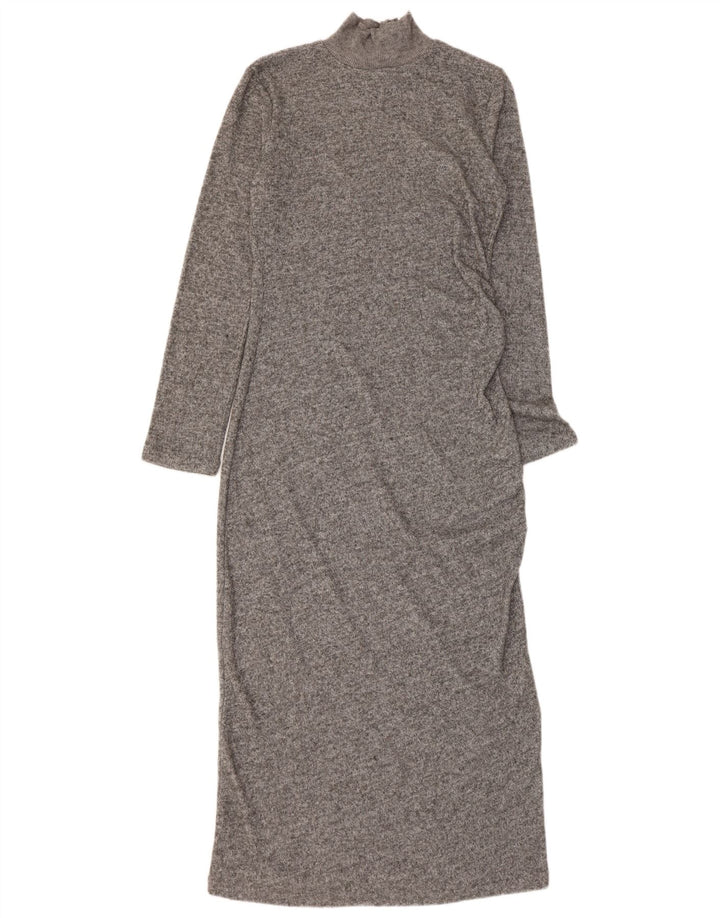 Vestido maxi jumper feminino ZARA Reino Unido 14 grande poliéster manchado cinza