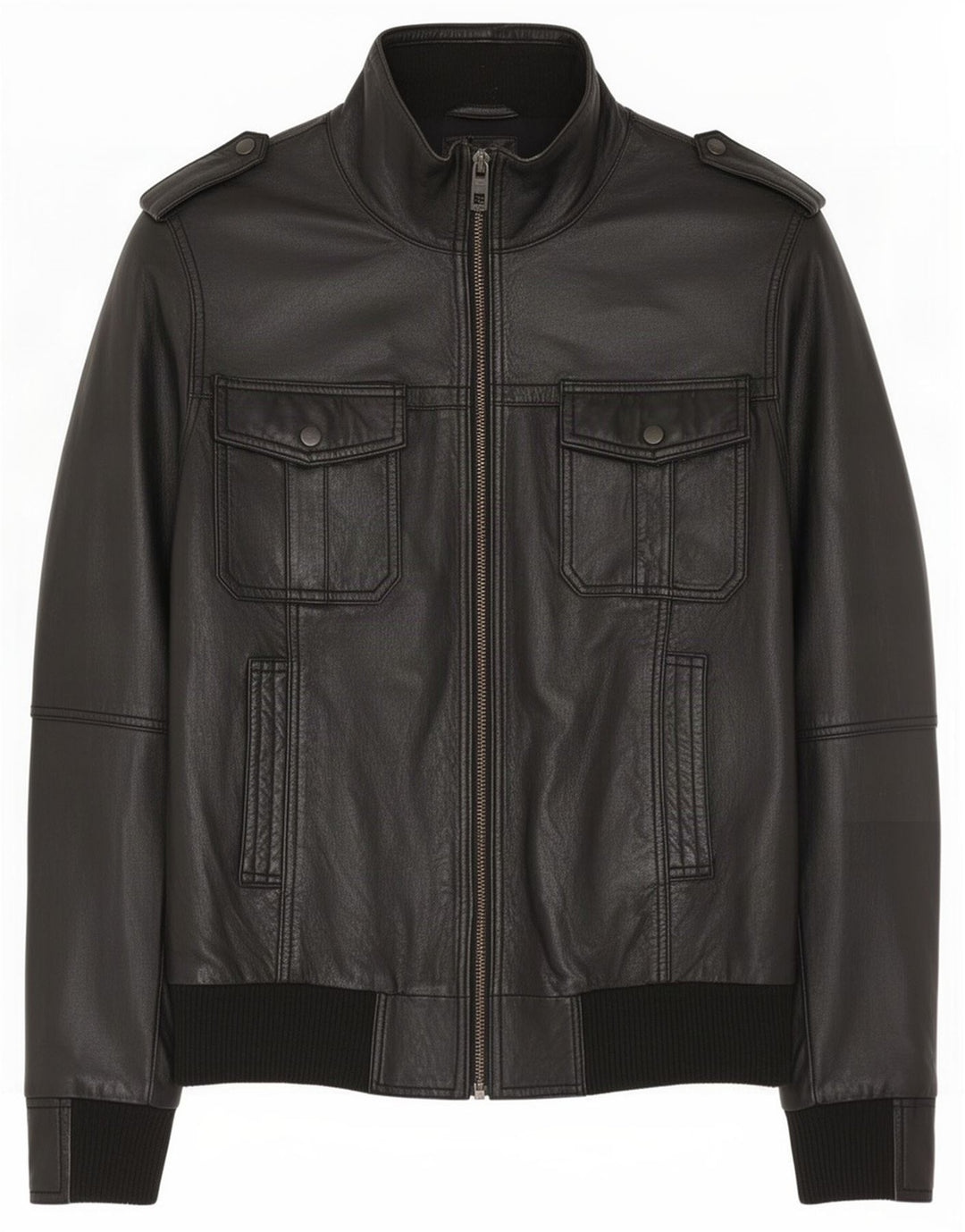 Jaqueta de couro militar masculina de banco UK 38 médio preto