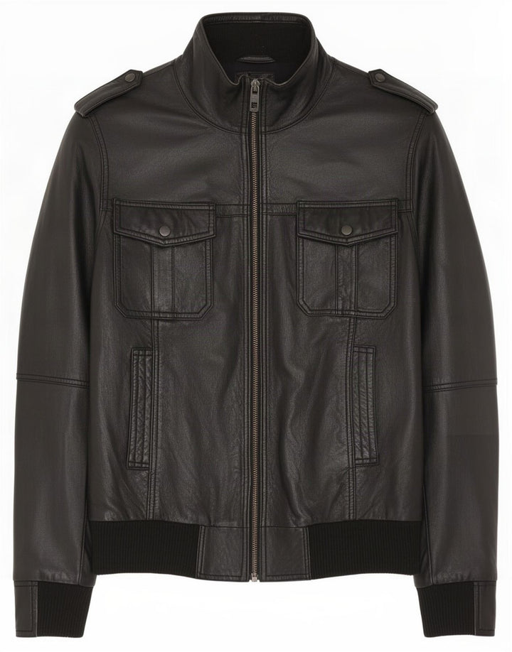 Jaqueta de couro militar masculina de banco UK 38 médio preto