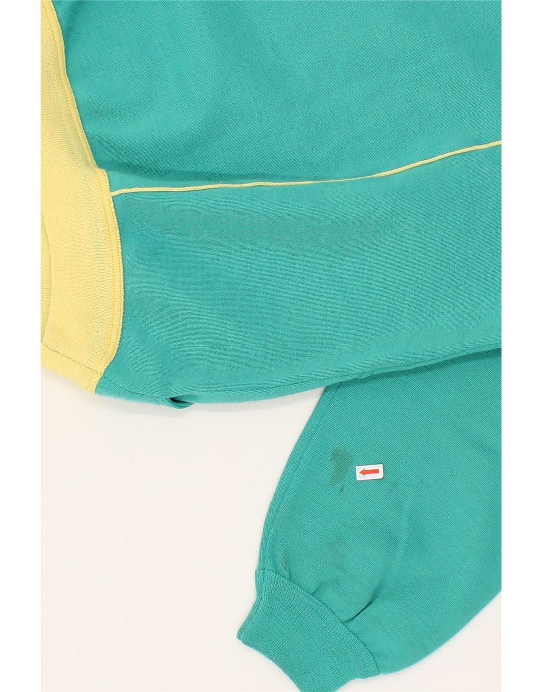 ROBY Womens Crew Neck Jumper Sweater EU 32 2XS Turquoise Colourblock Vintage Roby and Second-Hand Roby from Messina Hembry 
