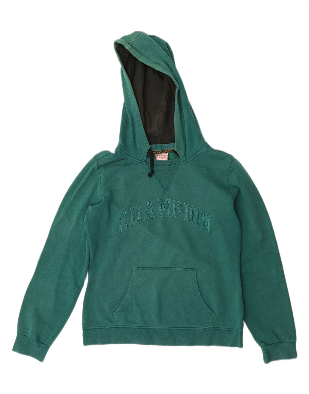 CHAMPION Womens Graphic Hoodie Jumper UK 14 Medium Green Cotton Vintage Champion and Second-Hand Champion from Messina Hembry 