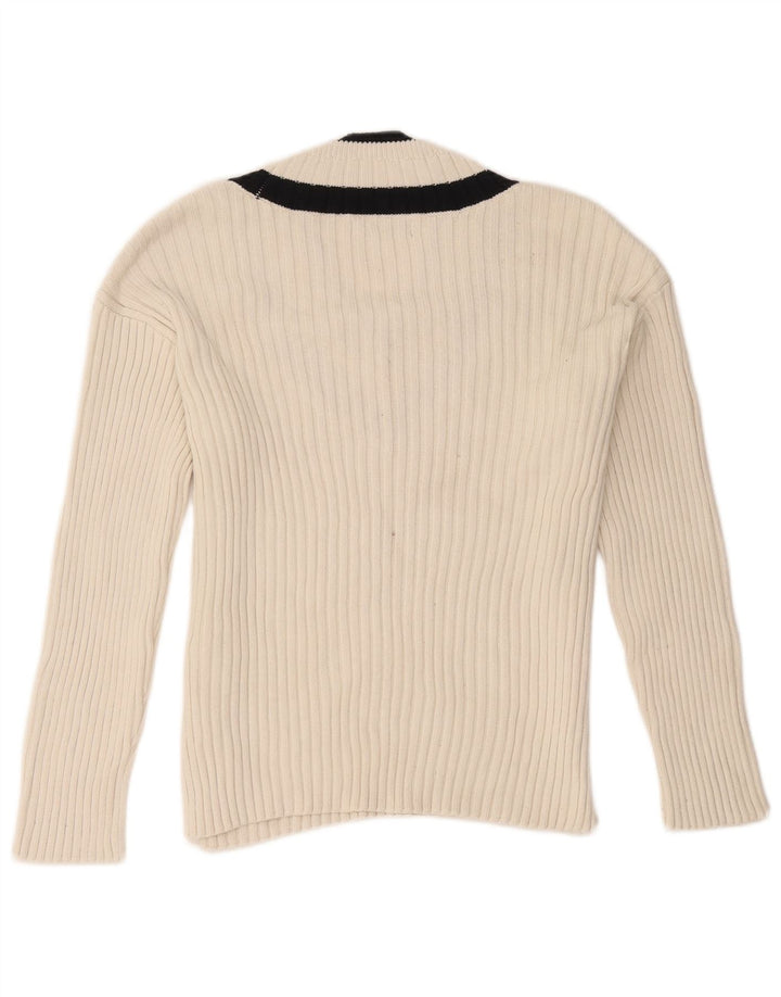 Suéter feminino Marks & Spencer com decote em V Reino Unido 14 bloco colorido branco médio