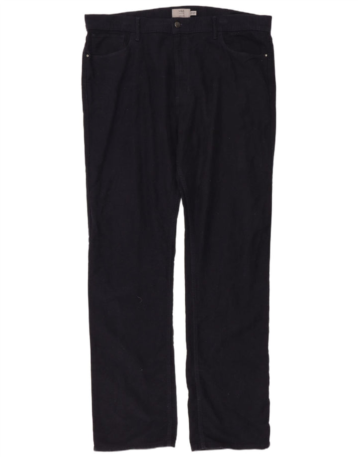 MARKS & SPENCER Masculino Regular Fit Jeans Reto W40 L35 Azul Marinho Algodão