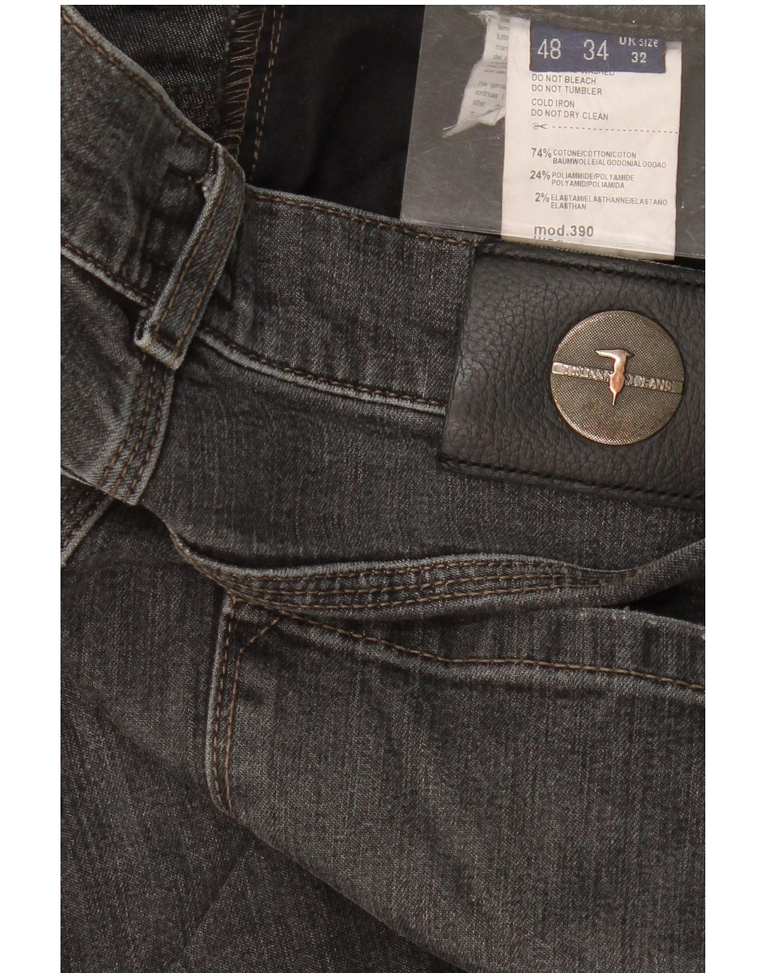 Jeans retos masculinos TRUSSARDI W32 L32 algodão cinza