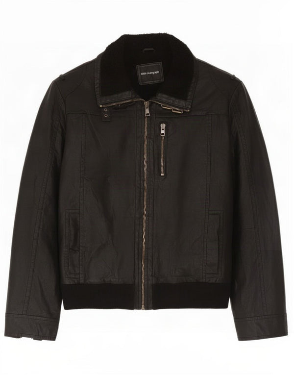 Jaqueta masculina de couro Marks & Spencer Autograph Sherpa Reino Unido 42 XL preta