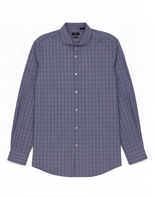 Camisa masculina Hugo Boss Slim Fit tamanho 43 17 XL algodão xadrez azul