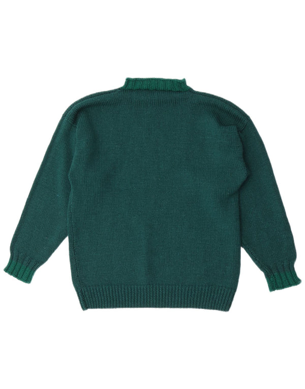 Suéter vintage masculino com gola tartaruga, verde médio geométrico