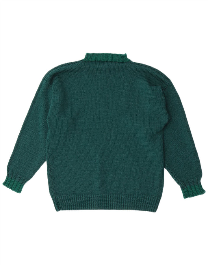 Suéter vintage masculino com gola tartaruga, verde médio geométrico