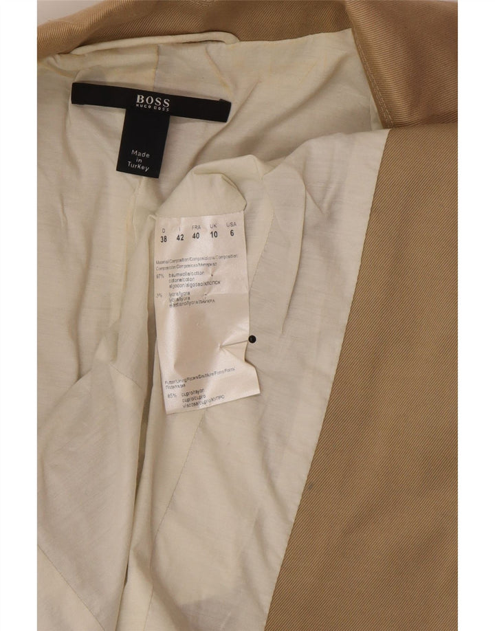 Jaqueta blazer feminina Hugo Boss com 3 botões Reino Unido 10 pequeno algodão bege clássico