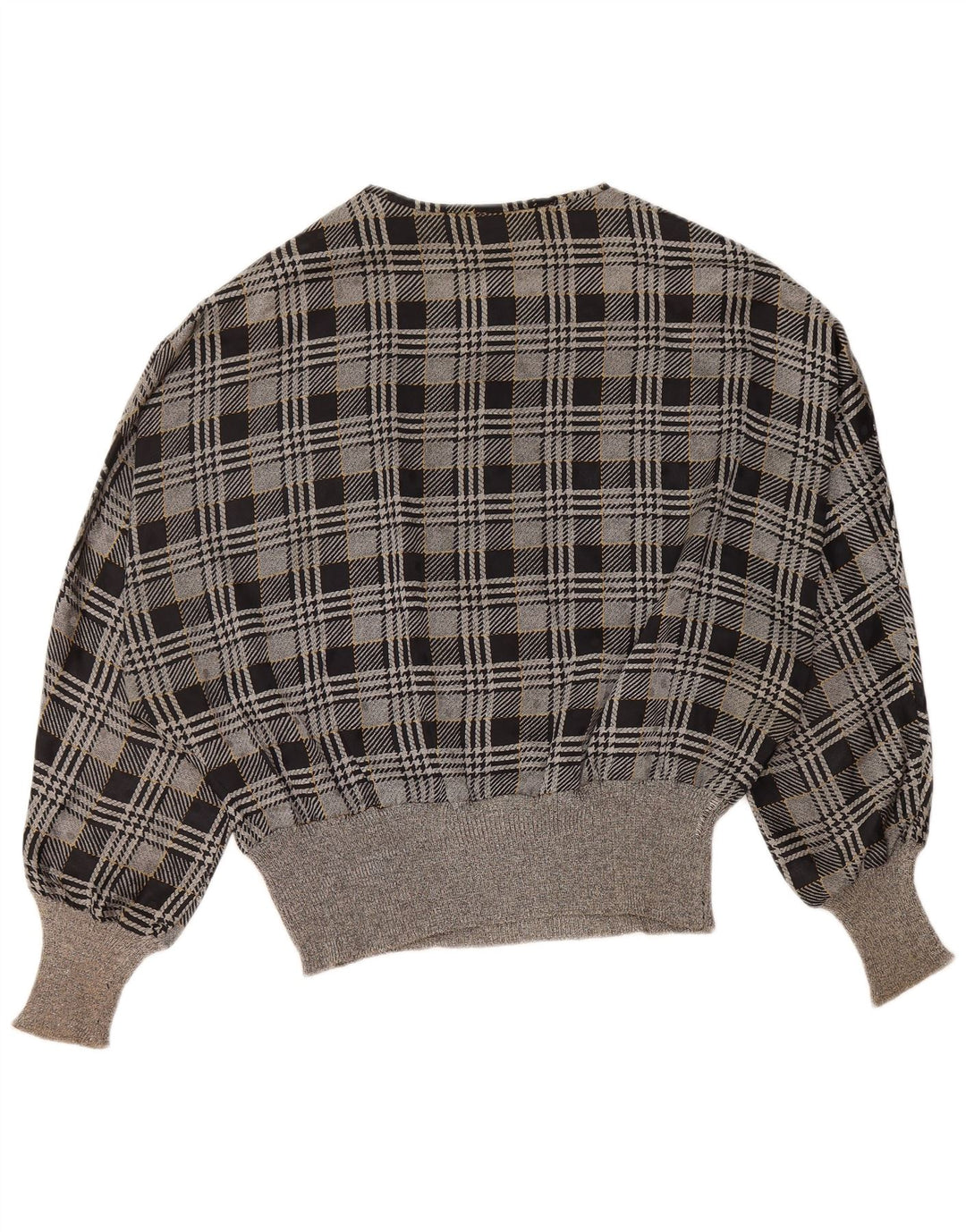 Blusa feminina VINTAGE de manga comprida grande tamanho UK 18 XL cinza xadrez