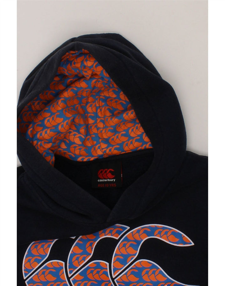 CANTERBURY Girls Graphic Hoodie Jumper 9-10 Years Navy Blue Cotton Vintage Canterbury and Second-Hand Canterbury from Messina Hembry 