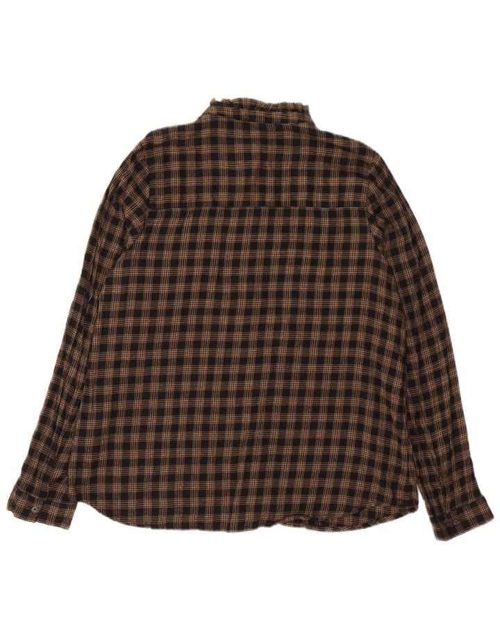 Blusa feminina Fat Face UK 12 algodão xadrez marrom médio