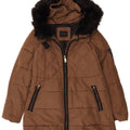 Casaco acolchoado com capuz feminino Zara UK 16 grande poliéster marrom