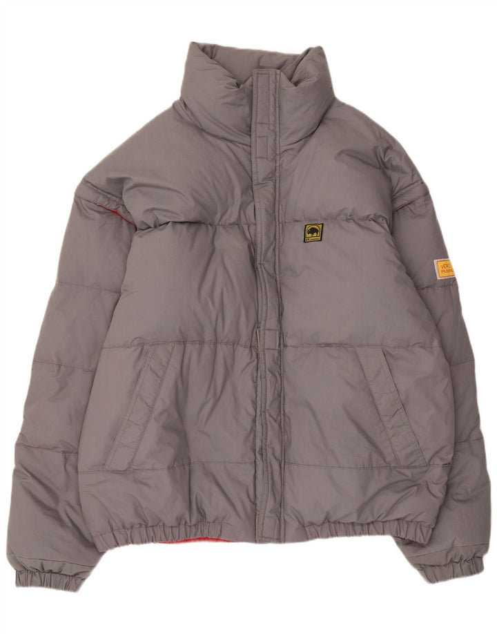 Jaqueta acolchoada com capuz masculina vintage UK 44 2XL poliéster cinza