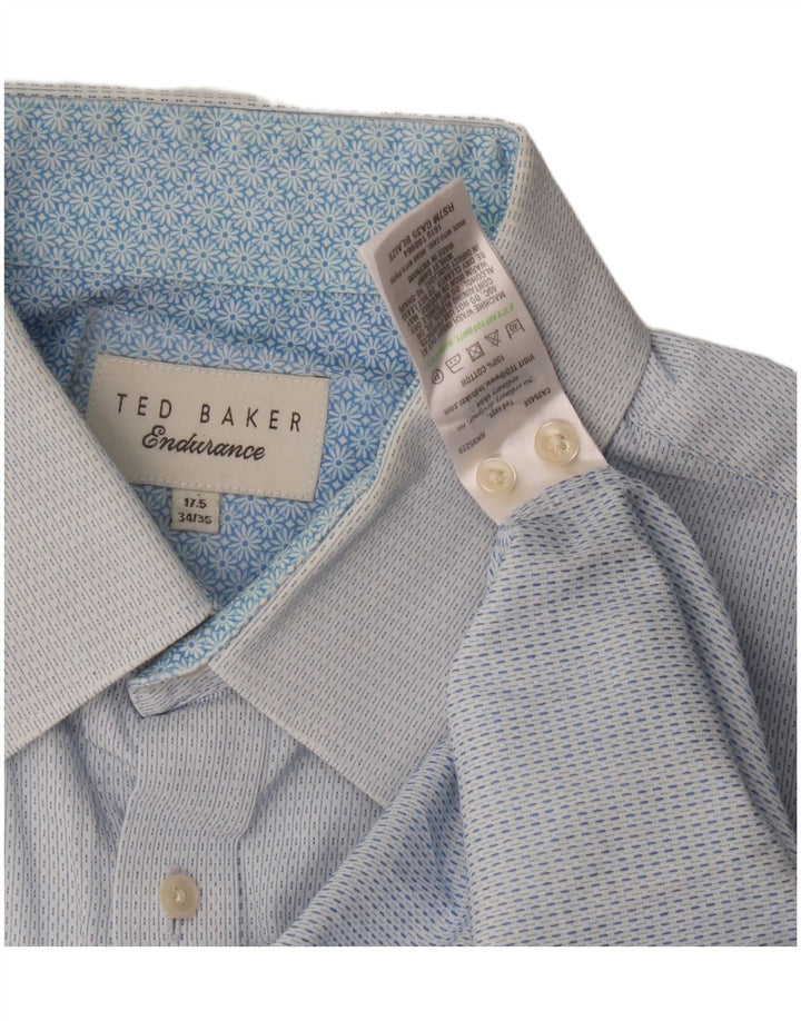 Camisa masculina Ted Baker tamanho 17 1/2 XL algodão manchado azul