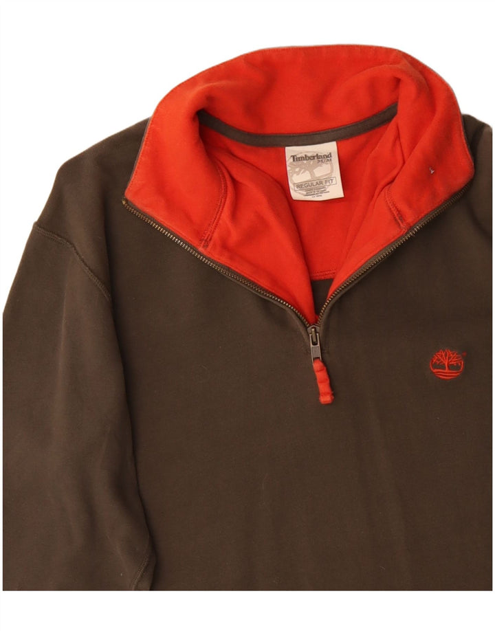 TIMBERLAND Mens Regular Fit Zip Neck Pulôver Treino Top Médio Caqui