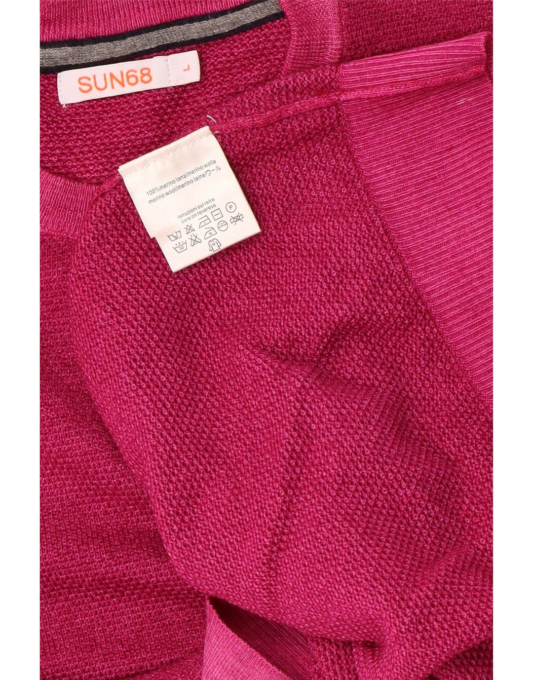 Suéter masculino Sun68 com gola redonda, grande lã rosa