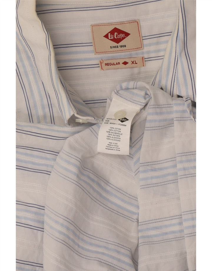 Lee Cooper Camisa masculina de manga curta com ajuste regular XL algodão listrado branco