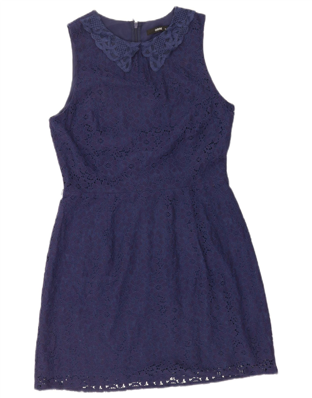 Vestido feminino Oasis sem mangas evasê UK 12 médio azul marinho poliamida