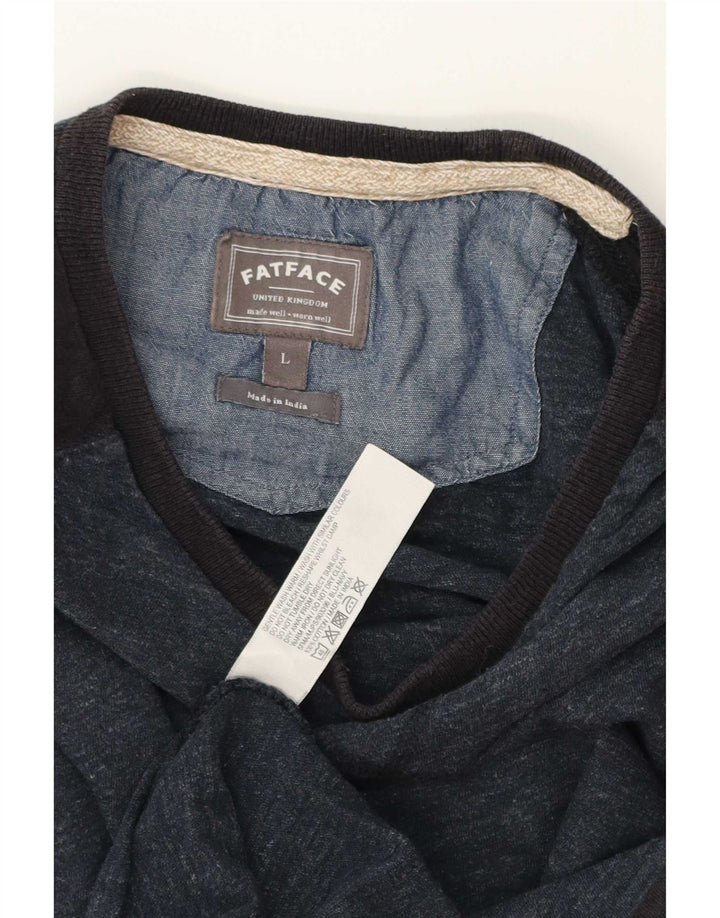 Fat Face Masculino Top Manga Longa Grande Algodão Colourblock Azul Marinho