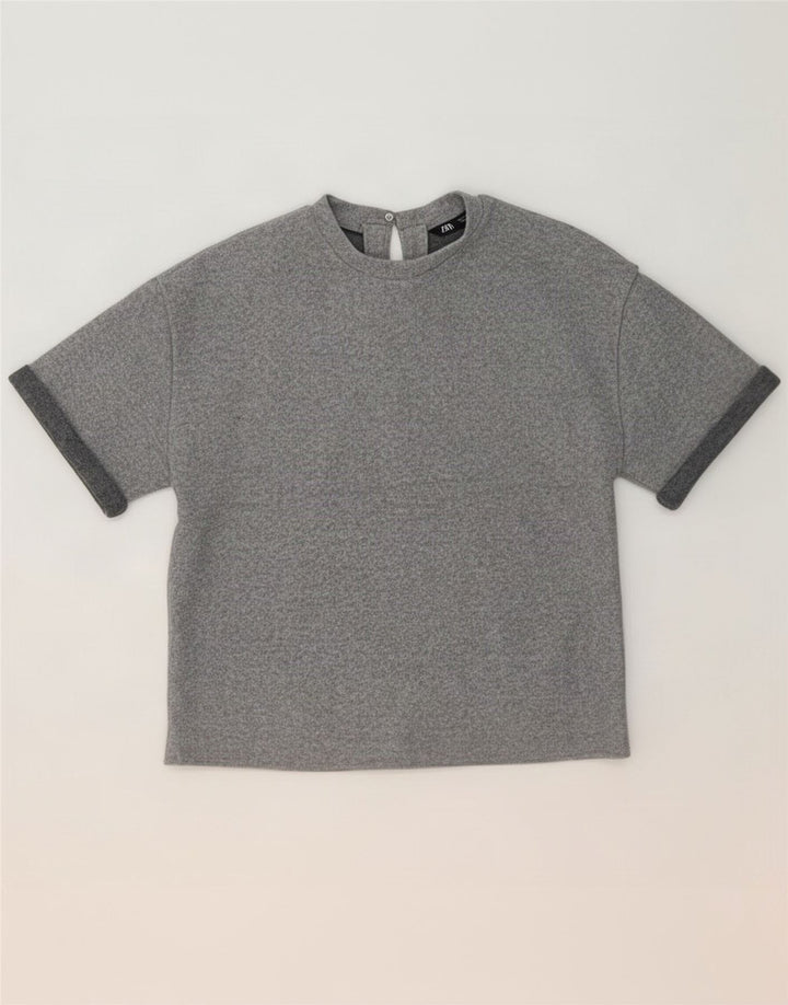 Blusa feminina Zara Top UK 10 pequeno poliéster cinza
