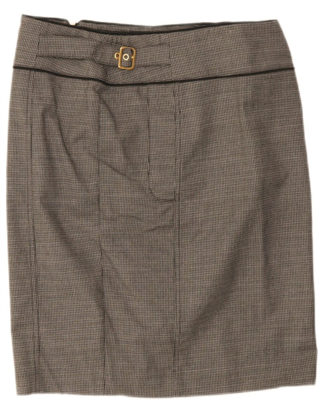 Saia reta feminina Max & Co. Reino Unido 12 médio W32 cinza houndstooth algodão