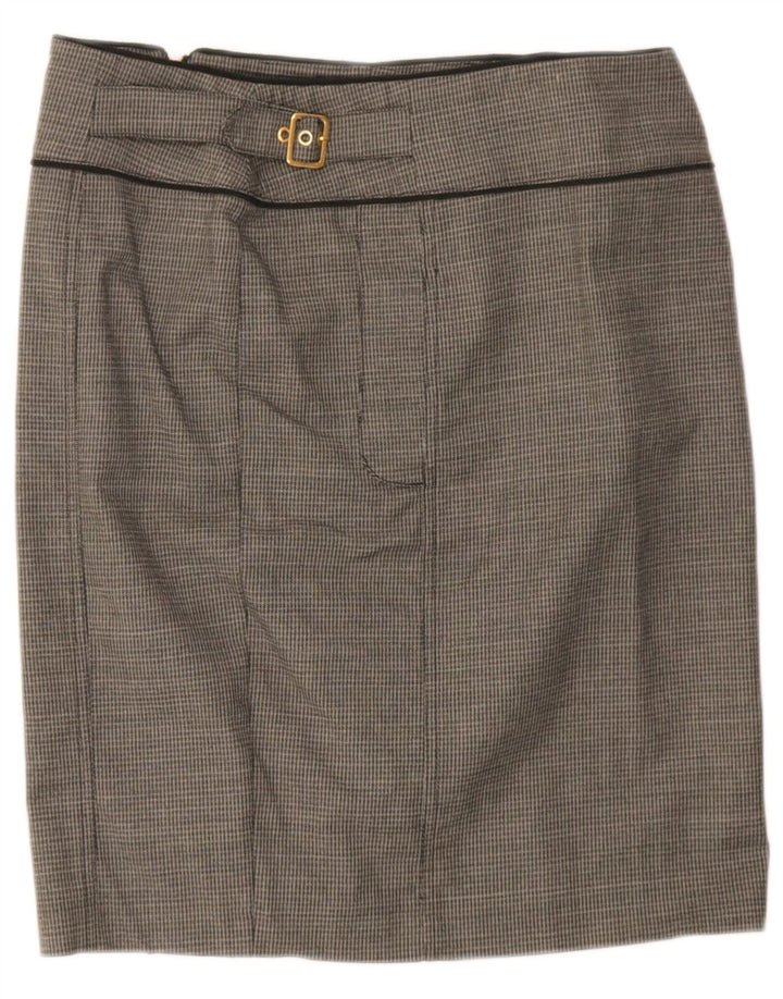 Saia reta feminina Max & Co. Reino Unido 12 médio W32 cinza houndstooth algodão