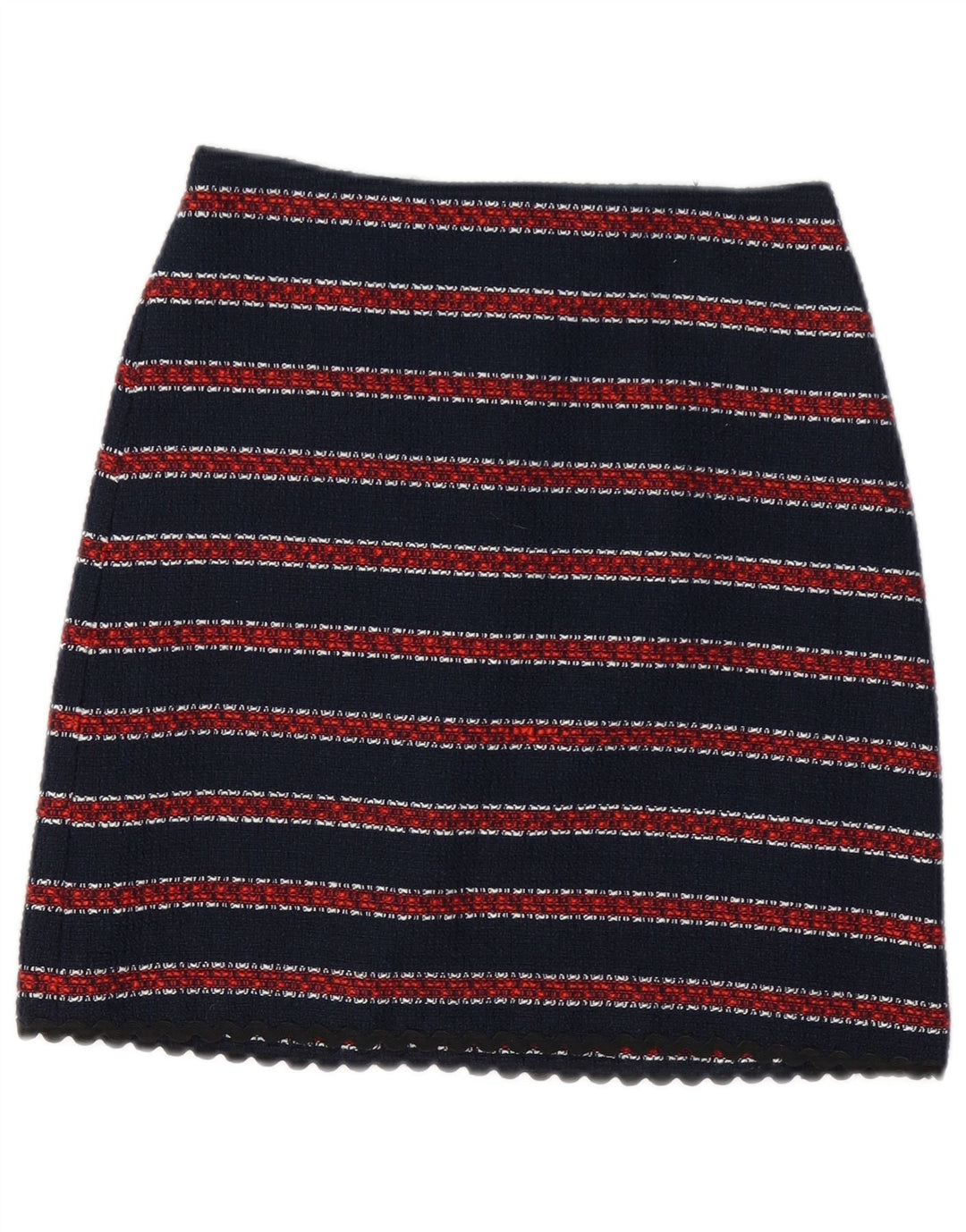 Minissaia feminina WAREHOUSE Reino Unido 8 pequena W26 poliéster listrado azul marinho