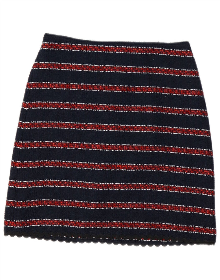 Minissaia feminina WAREHOUSE Reino Unido 8 pequena W26 poliéster listrado azul marinho