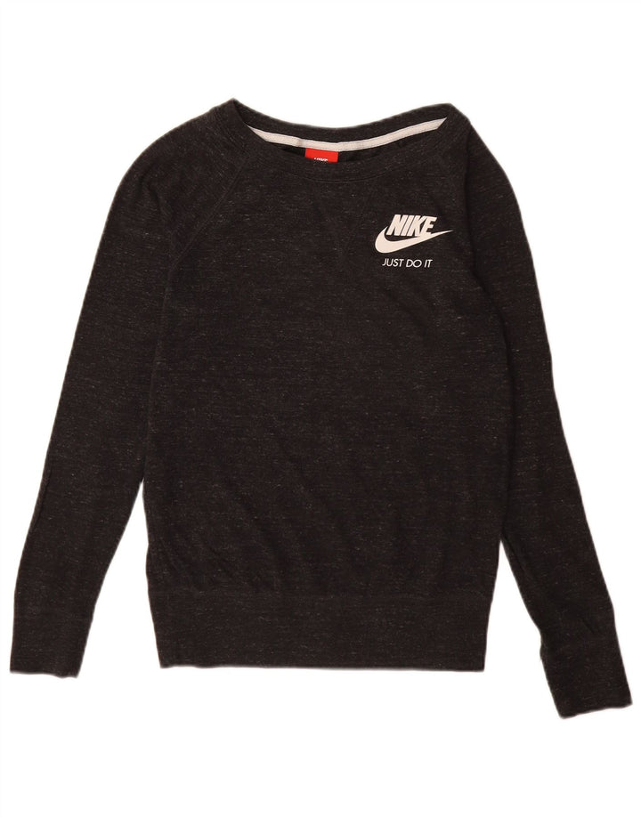 Nike feminino gráfico oversized moletom jumper UK 6 XS preto manchado