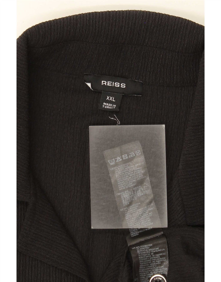 Reiss Camisa masculina gráfica de manga curta 2XL preta poliéster moderna