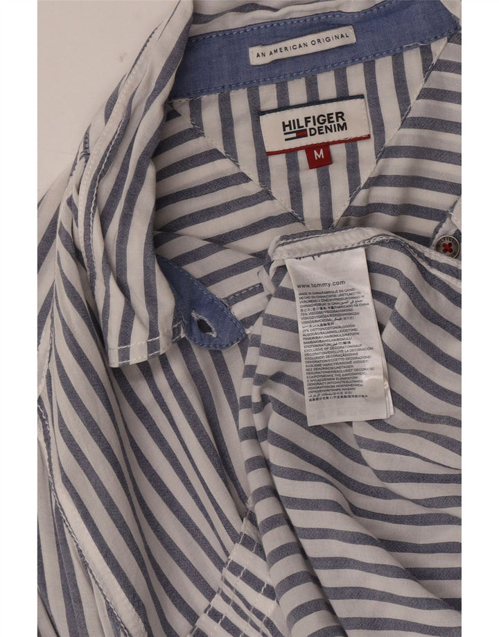 Camisa feminina Tommy Hilfiger Reino Unido 14 média listrada branca viscose