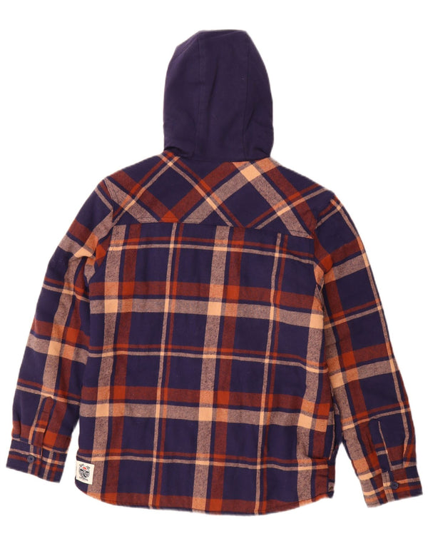 Camisa de flanela de lenhador com capuz para meninos Fat Face 11-12 anos xadrez azul marinho