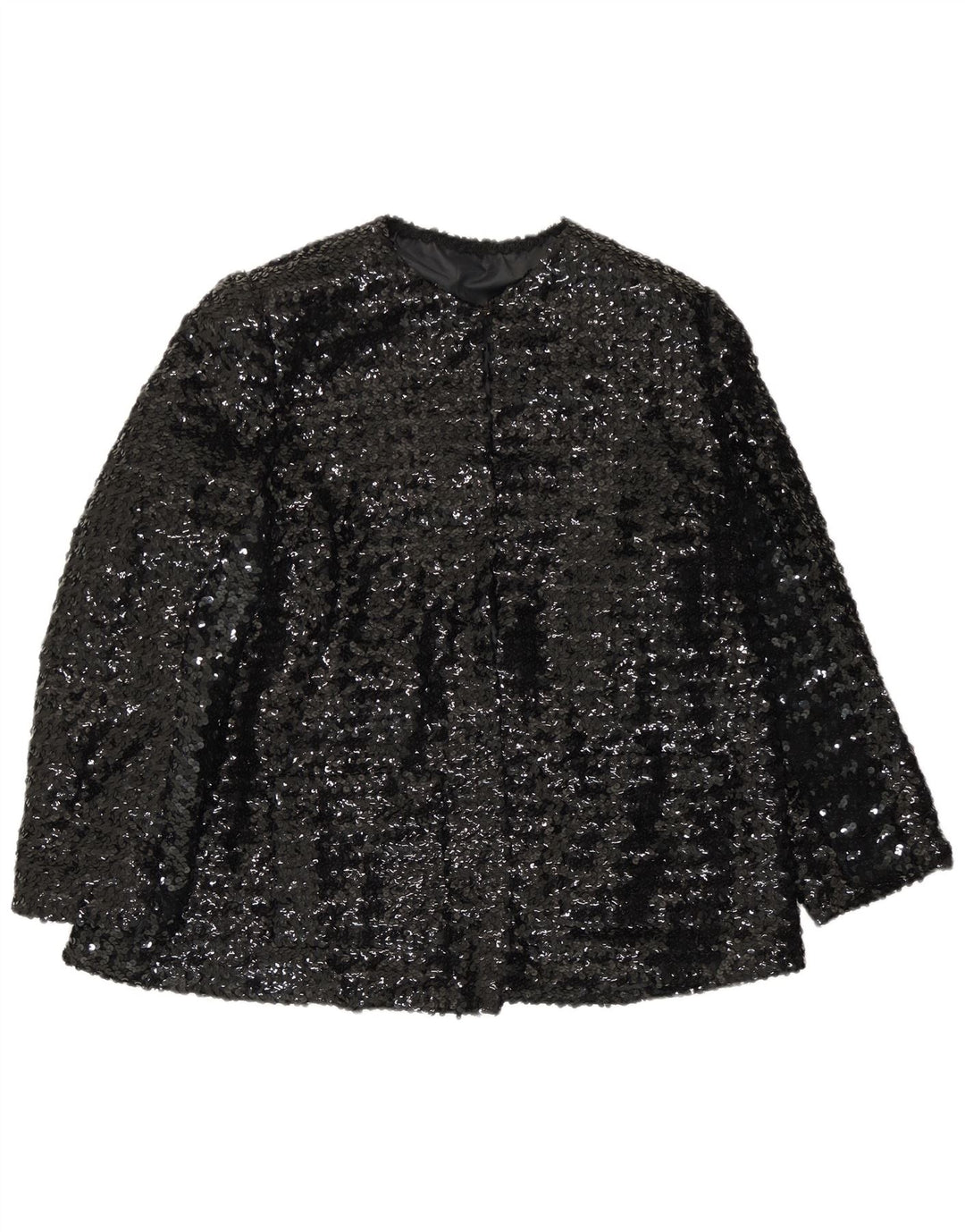 Jaqueta blazer feminina vintage de lantejoulas UK 14 grande preta