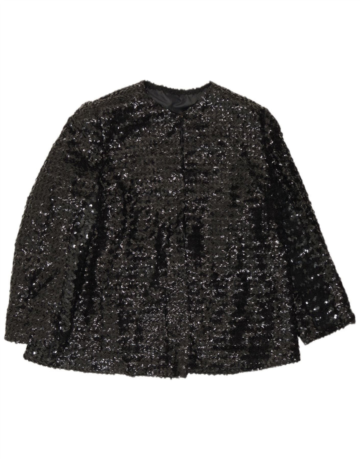 Jaqueta blazer feminina vintage de lantejoulas UK 14 grande preta