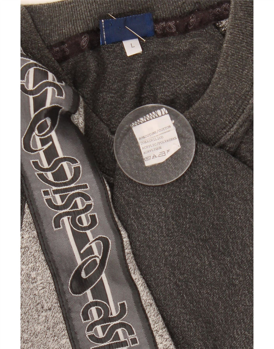 Camiseta gráfica masculina Asics Top grande algodão manchado cinza