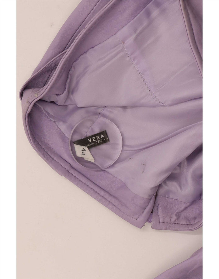 Calça feminina de couro vintage IT 44 médio W28 L32 couro roxo
