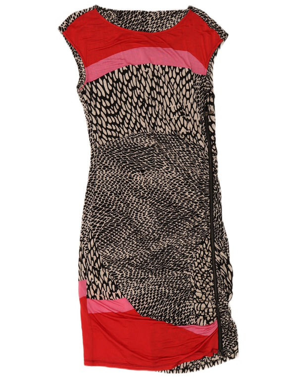 Vestido feminino Marella com bainha sem mangas Reino Unido 18 XL preto com estampa animal viscose