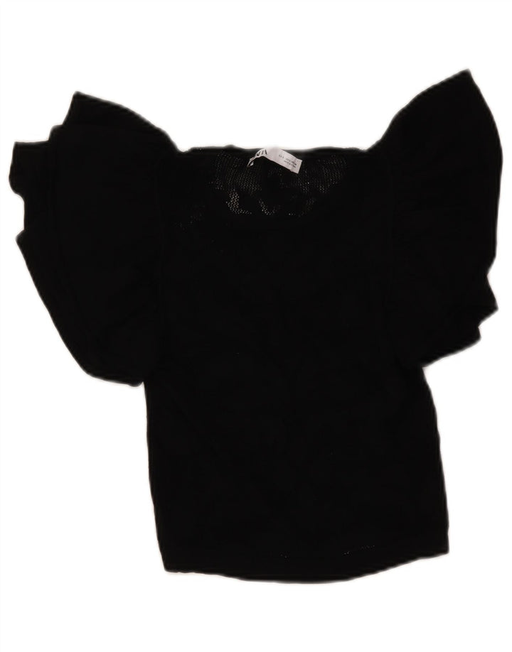 Blusa feminina Zara Crop Knit Top Reino Unido 8 Pequena Preto