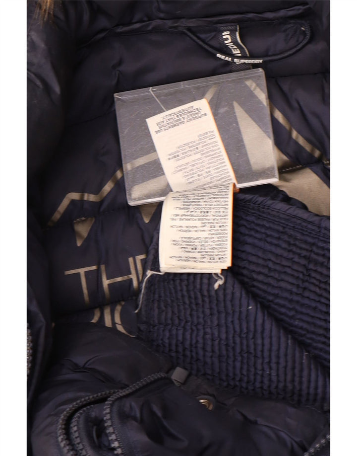 Jaqueta acolchoada com capuz feminina SUPERDRY UK 14 poliéster azul marinho médio