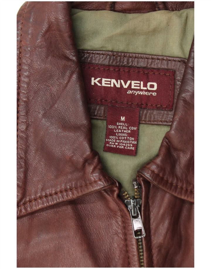 Jaqueta masculina de couro militar Kenvelo Reino Unido 38 couro marrom médio