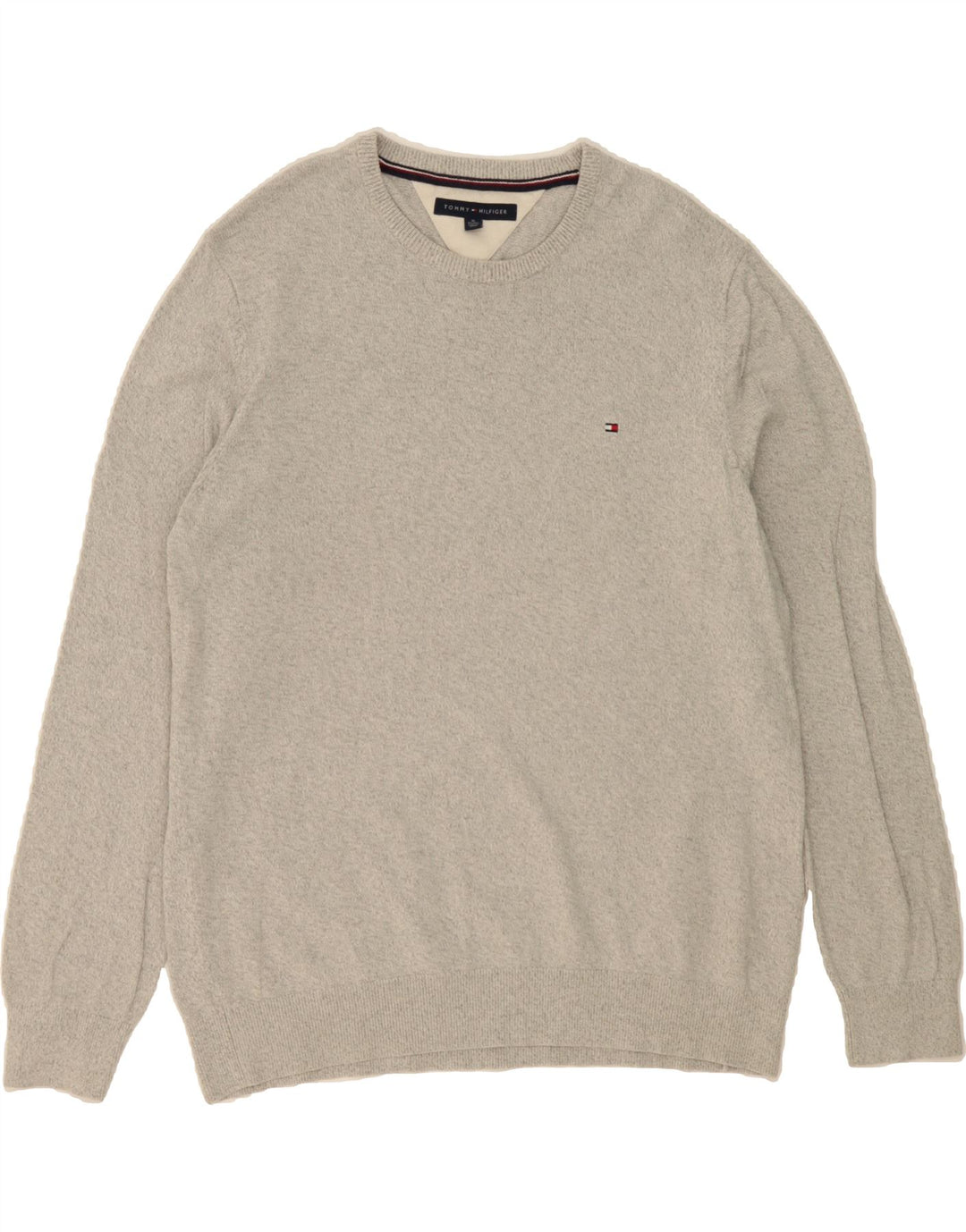 TOMMY HILFIGER Mens Crew Neck Jumper Sweater XL Grey Cotton Vintage Tommy Hilfiger and Second-Hand Tommy Hilfiger from Messina Hembry 