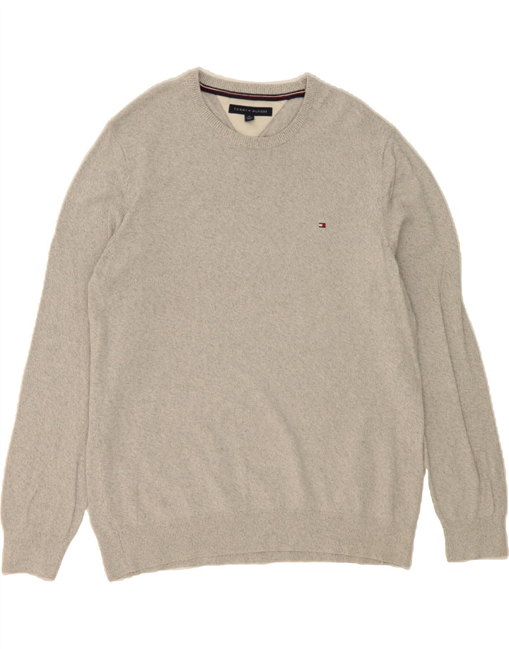 TOMMY HILFIGER Mens Crew Neck Jumper Sweater XL Grey Cotton Vintage Tommy Hilfiger and Second-Hand Tommy Hilfiger from Messina Hembry 