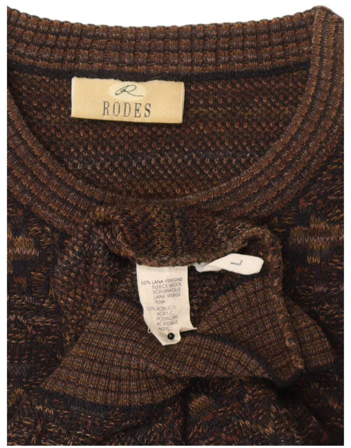 Suéter masculino Rodes com gola redonda, grande lã geométrica marrom