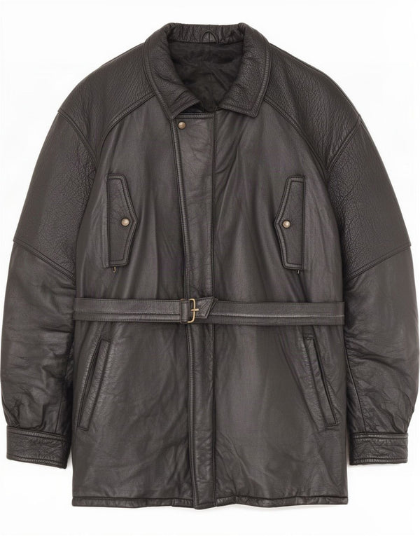 Casaco de couro masculino vintage IT 54 2XL preto