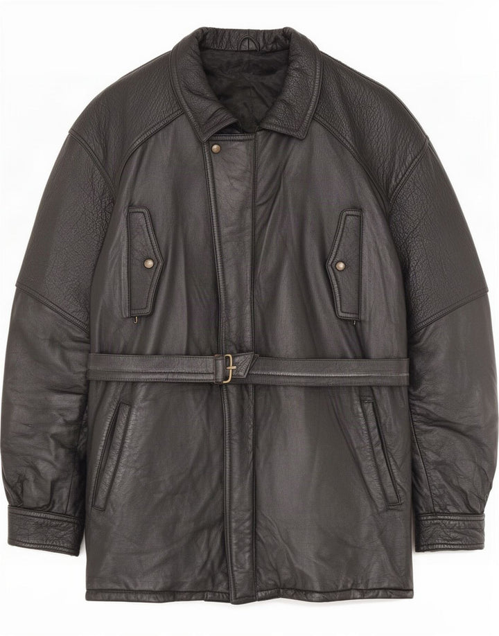 Casaco de couro masculino vintage IT 54 2XL preto