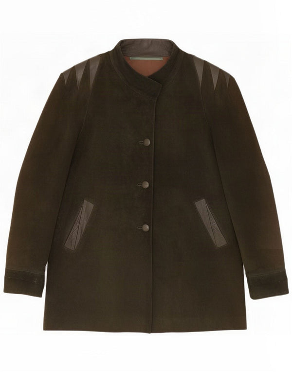 Sobretudo feminino de camurça vintage vintage UK 14 Médio cáqui