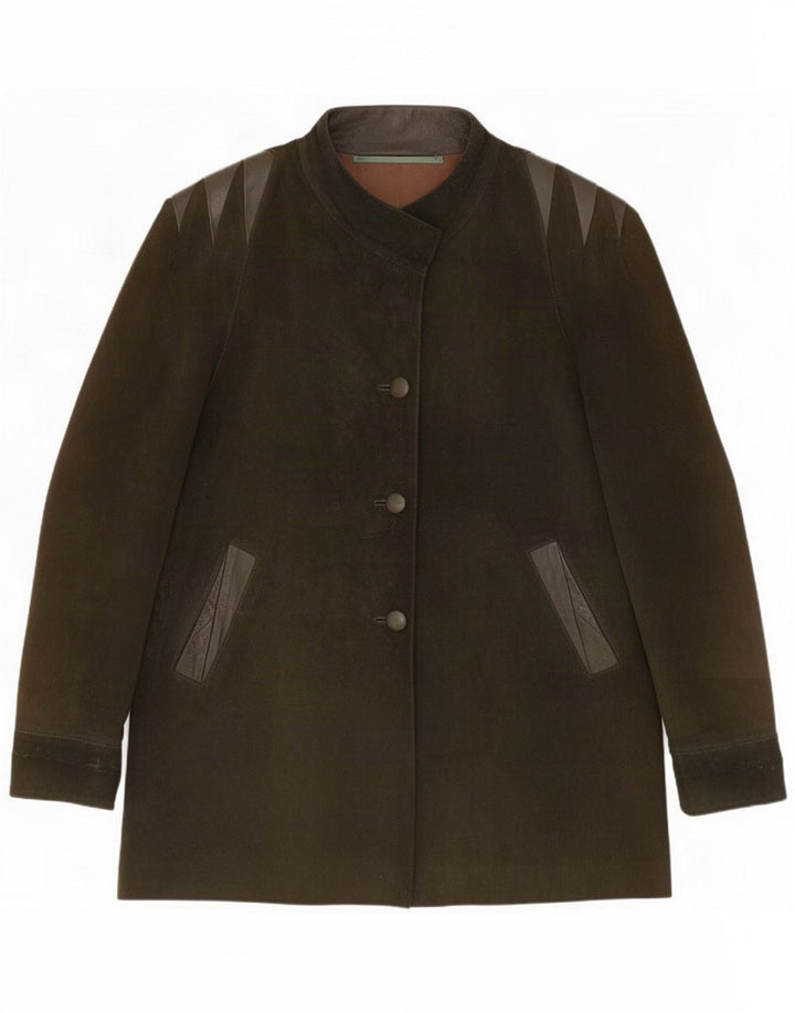 Sobretudo feminino de camurça vintage vintage UK 14 Médio cáqui