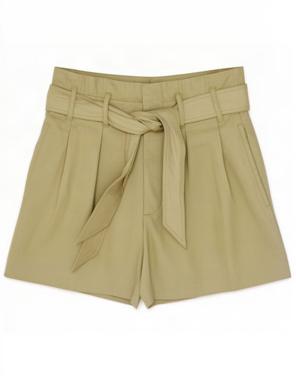Zara Shorts feminino de cintura alta de couro sintético XS W24 cáqui poliéster